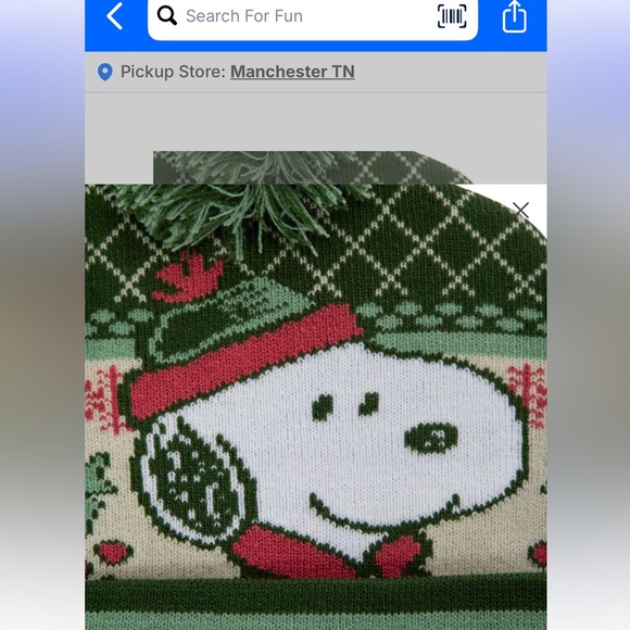 Snoopy Green Knit Pom-Pom Christmas Holiday Beanie Peanuts - Picture 2 of 3